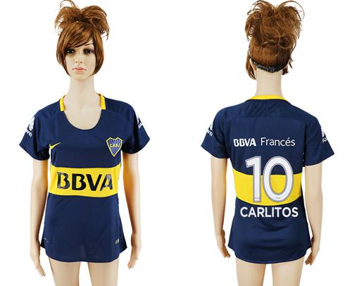 Women's Boca Juniors #10 Carlitos Home Soccer Club Jersey - Click Image to Close